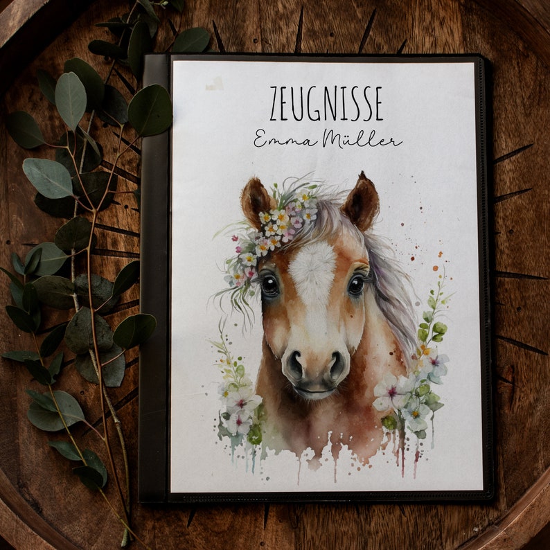 Certificate folder 10 pieces 20 pieces cover sheet A4 horse horse wildflower customizable back to school school beginners school name zm68 image 2