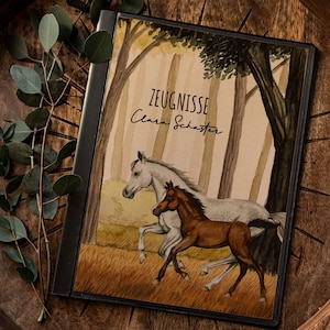 Carpeta de certificados Caballos salvajes Caballos Caballos en el bosque personalizable Inicio de la escuela Escuela para principiantes Zm12 hh12