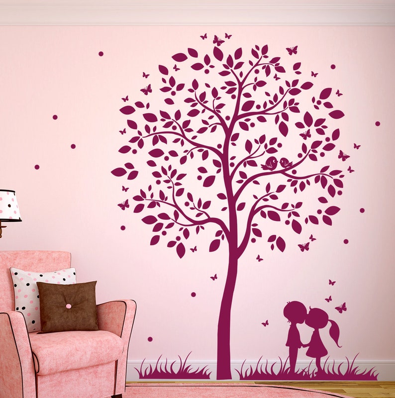 Wall sticker tree with children butterflies M1774 image 2