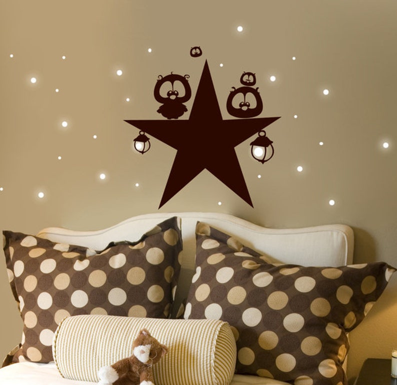 Wall sticker owls star dots fluorescent M939 image 1