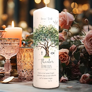 Bougie de baptême garçon fille bougie de parrain bougie d'invité bougie saint baptême arbre de vie fleurs nom souhaité disant confirmation personnalisable wk264
