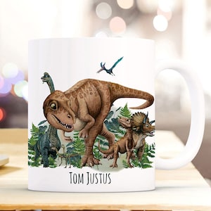Tasse Emaille Becher Dino Dinos Dinosaurier T-Rex Triceratops Brontosaurus Name Wunschname Kaffeebecher Geschenk Bundle66 ts2106 & eb683 1. Tasse ts2106
