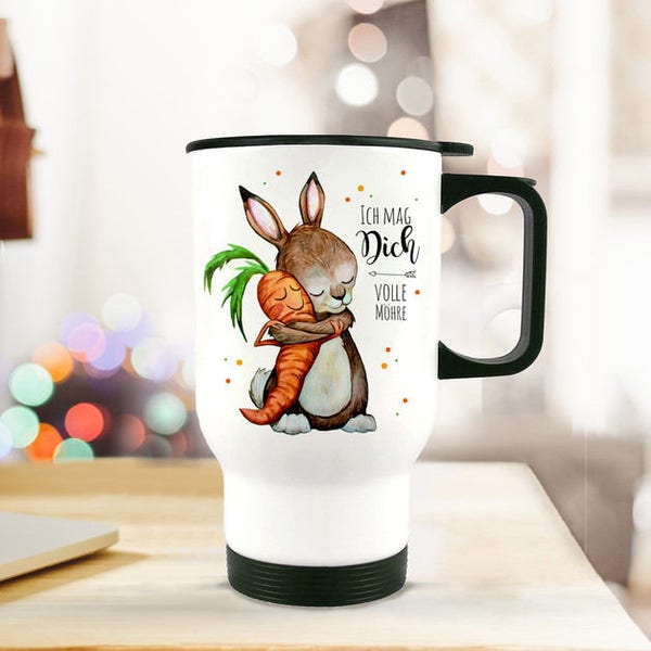 Thermobecher Tasse Hase Möhre ich mag dich TB62