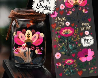 Rub-ons Stickers Boho Scandinavian Folklore Flowers Ornaments Spring Wedding DIY Lantern Candle Din long rb68