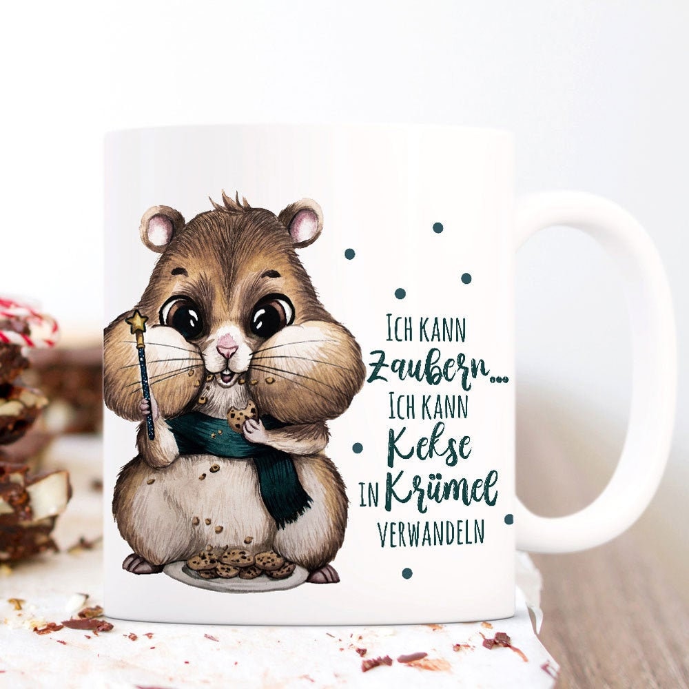 Süße Tasse in weiß Hamster mit Kekse & Spruch Ich kann Etsy