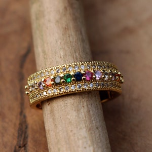 Ring Colorful Stones Mysterious Universe Birthstone Lucky Stone Jewelry Eternity Band Stacking Ring Multistone Ring Adjustable Size r5 image 2