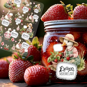 Marmeladensticker Erdbeere Erdbeer Marmeladen Etiketten Marmelade Konfitüre Aufkleber Gänse Gans Rub ons RubOn Rubons Sticker A5 mg3