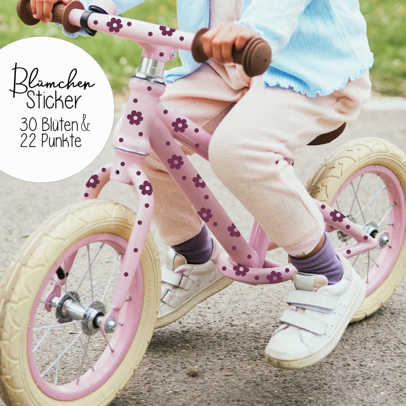 Fahrrad Aufkleber Set Fahrradsticker Blumen Punkte Blümchen Blumensticker Roller E Bike Kinderfahrrad nachhaltig M1007 Bild 3