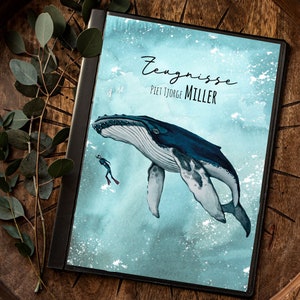 Carpeta de certificado 10 piezas 20 piezas hoja de portada A4 ballena con buzo personalizable regreso a clases inicio inscripción escolar nombre deseado nombre zm20