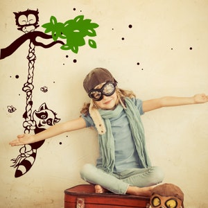 Wall sticker branch branch tree raccoon owl M1788 image 1