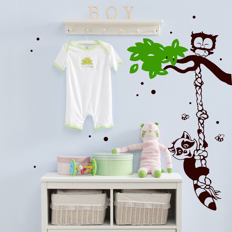 Wall sticker branch branch tree raccoon owl M1788 image 2