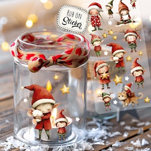 Rub-on klistermärken, julklistermärken, jultomtar, älvfigurer, älvor, djur, rådjur, DIN lång rb31