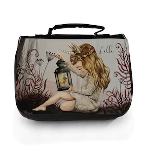 Waschtasche Waschbeutel Einhornmädchen Elva Kulturbeutel Kosmetiktasche Reisewaschtasche Wunschnamen wt203