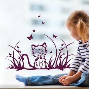 Fensterbilder Kinder Katze cat Schmetterlinge 1371 Bild 3