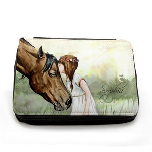 Pencil case pencil case horse horses with girls desired name names fm117