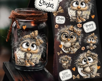 Rub-ons, Rub-On Stickers, Cute Owls, Little Owls, Birds, Spring, Easter, Easter Gift, DIY, Windlight, Candle, DIN long, rb73