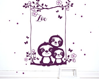 Wandtattoo Baby Faultiere sloths auf Baum M2123