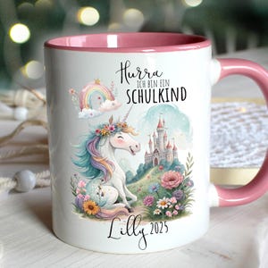 Cup enamel mug for the start of school for school enrollment horse Schimmmel saying hurray finally school child desired name date ts2154