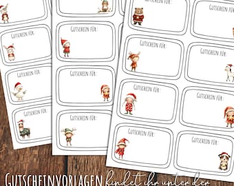 Digitaler Download Gutscheinvorlagen für Adventskalender Weihnachten Weihnachtsmotive A4 Bögen 5 unterschiedliche Motive ADVG1