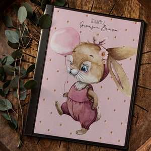 Zeugnismappe 10er 20er Hülle Deckblatt A4 Hase Häschen mit Luftballon personalisierbar Schulanfang Einschulung Wunschname Name zm29