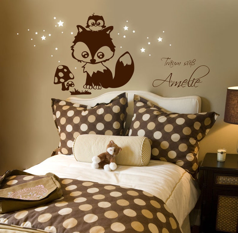 Wall sticker fox and owl owls glowing stars M1194 image 1