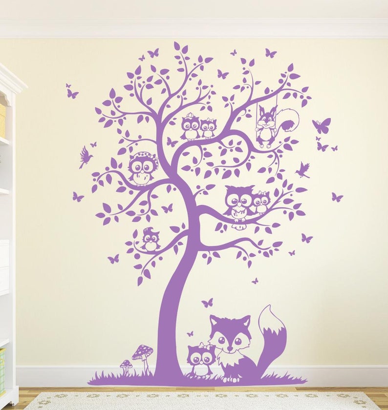 Wall decal owls owl tree owl wall decal M1542 image 1