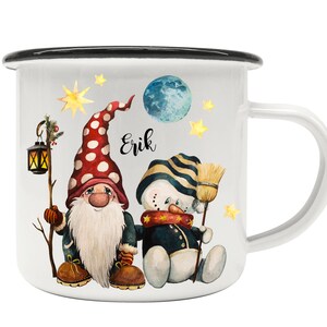 Enamel mug cup dwarf snowman with desired name name coffee cup Santa gift gift camping mug eb474 schwarzer Rand