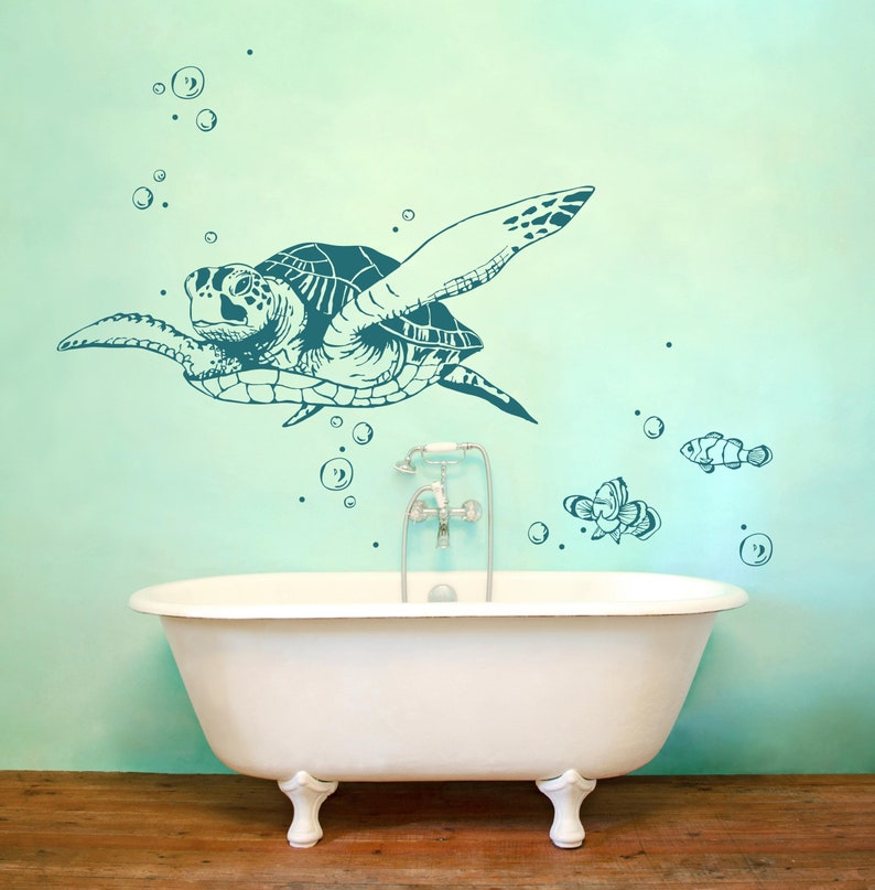 Wall tattoo turtle fish wall decoration bathroom M1533 image 2