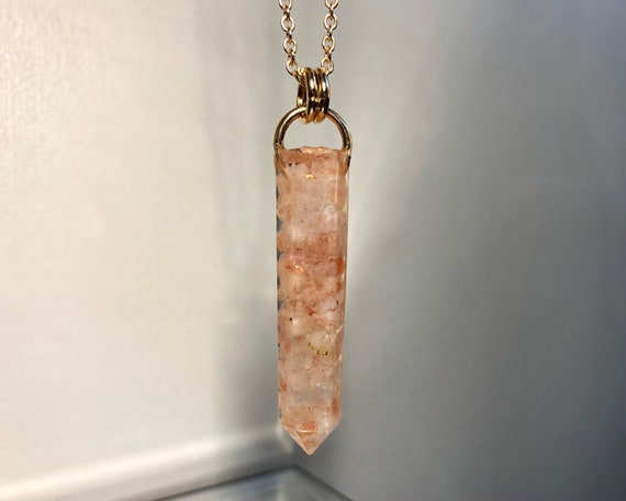 Sunstone Crystal Point Pendant Necklace 