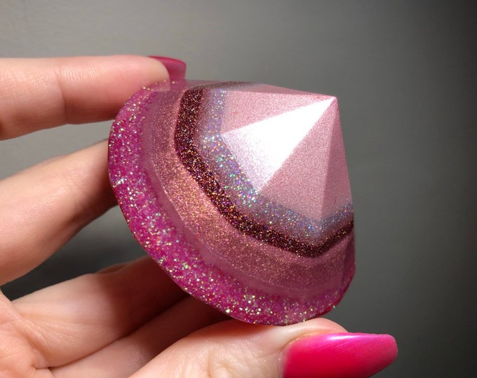 Pink Holographic Layered Glitter Large Diamond Crystal - Glow in the Dark