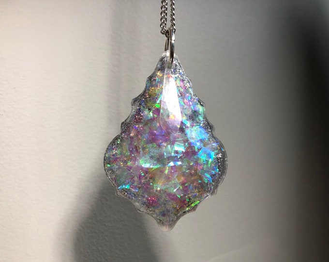 Angel Aura and Silver Glitter Prism Crystal Light Catcher - Ornament - Silver Chain