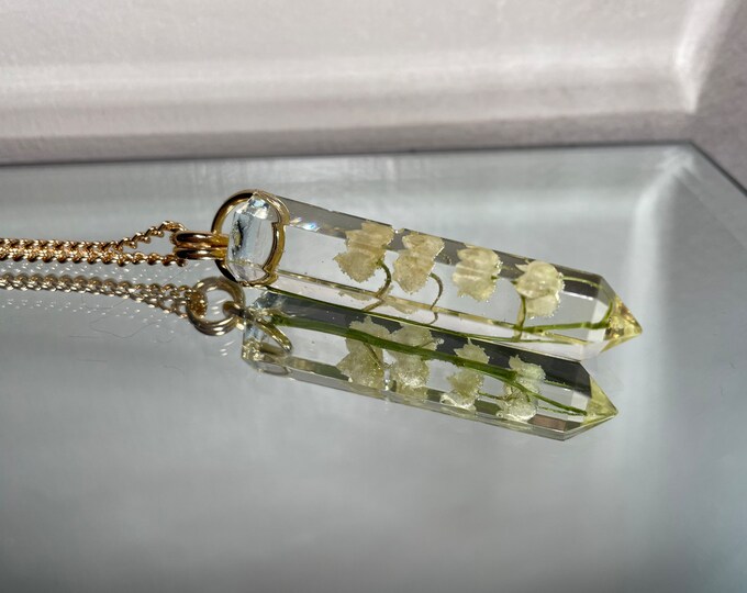 Lily of the Valley Crystal Point Pendant Necklace - Flower Amulet - Long Chain - Gift Box Included