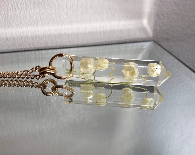 Lily of the Valley Crystal Point Pendant Necklace - Flower Amulet - Long Chain - Gift Box Included