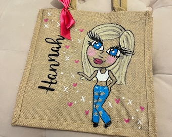 Personalised Jute Bag, Medium Hand Painted Character Adult Child