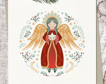 Christmas Angel Card: Scandi Folk Art Angel