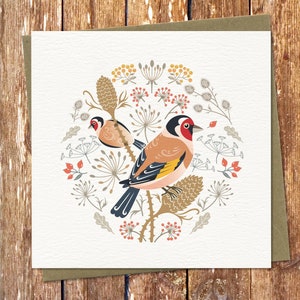 Biglietto di auguri Cardellino / Cardellini / Biglietto vuoto per uccelli da giardino / Illustrazione in stile Scandi Folk Art / Uccelli selvatici / Fauna selvatica / 100% ECO