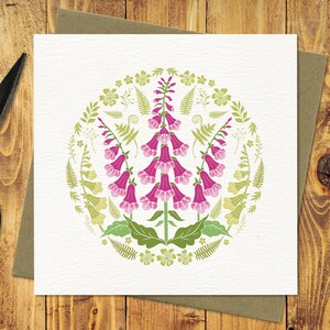 Fingerhut Blumen Grußkarte | Blumen Grußkarte | Leere Blumenkarte | rosa Blumen | Waldblumen Illustration