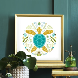 Turtle Art Print | Sea Turtle Wall Art |Scandinavian folk art style Turtle illustration | Coastal Wall Art | Home Decor