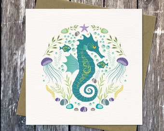 Seahorse Greeting Card | Scandi Style Illustrated Blank Card
