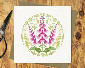 Foxglove Flower Greeting Card | Floral Greeting Card | Blank Floral Card | Pink Flowers | Woodland Wildflower Illustration