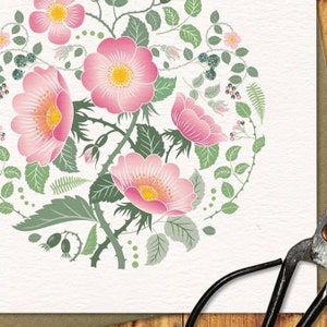 Close up of my Wild Rose Illustration.