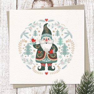 Nordic Santa-kerstkaart - een Scandinavische kerstman met volkskunst - Julenissen, Sinter Klaas, Julemanden, Jultomte, Joulupukki of gewoon Tomte!
