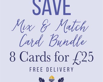 Scandi Folk Art Greeting Cards: Wildlife & Botanical Mix and Match Set - 8 Cards