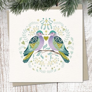 Due Tortore Card - Saluti Scandi Folk Art / 12 Giorni di Natale / Anniversario / Ti Amo