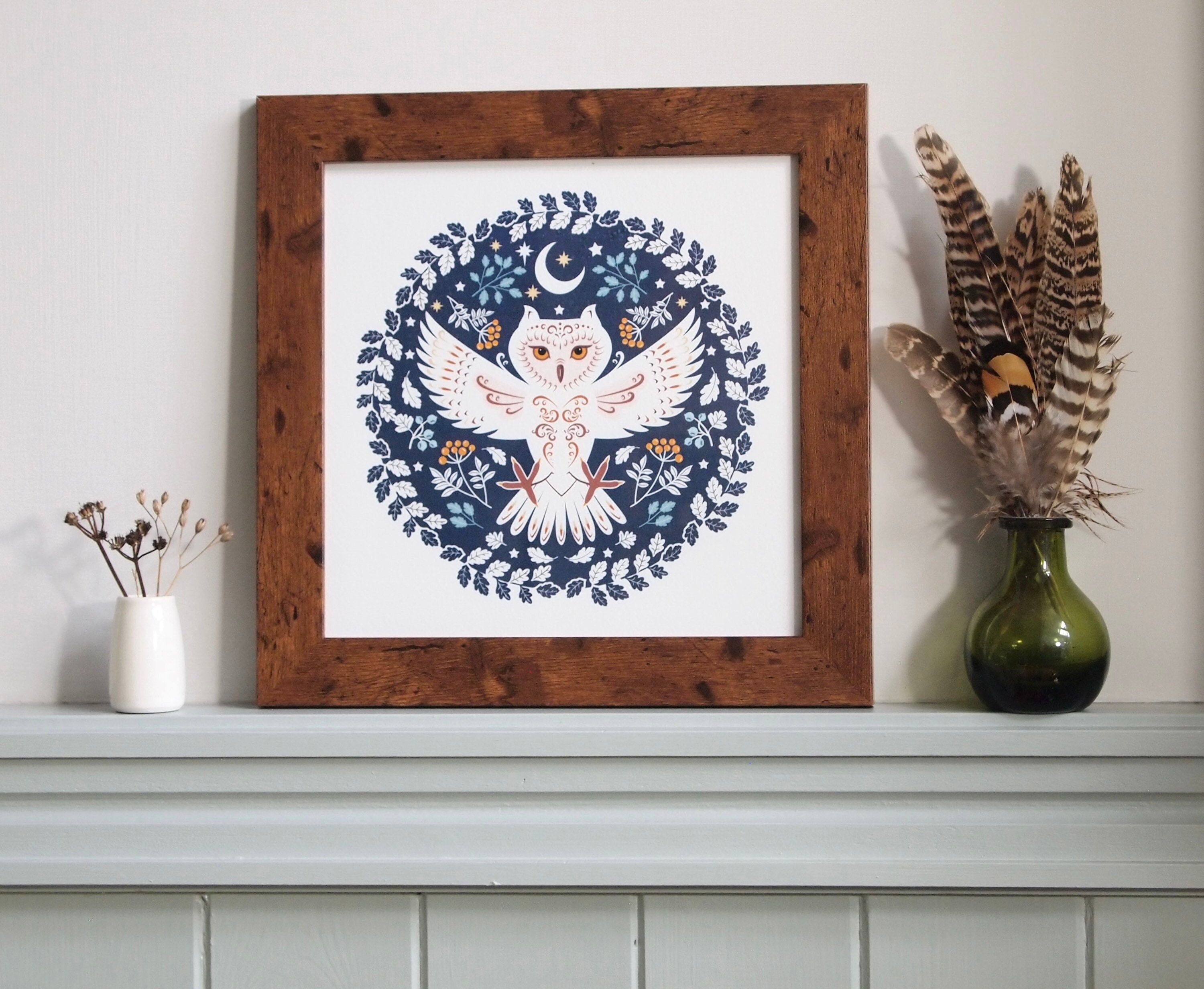 Scandi Owl Art Print: Mystical Folklore Illustration