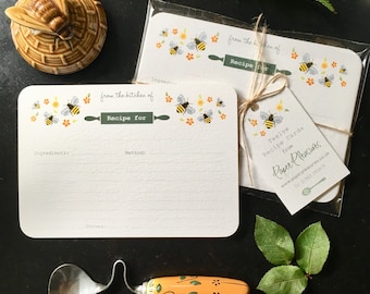 Bee Recipe Cards  - 12 Pack | Kitchen Stationery | Kitchen Gift | Bee Lover