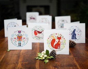 Folk Art Christmas Cards - Pick Any 4 or 8 Cards - Nordic Scandi Designs