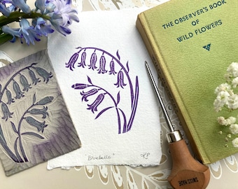 Bluebells Original Mini Linocut Print  | Botanical Art | Nature Lino print | Floral Art