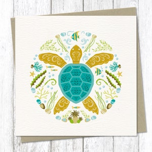 Cartão Tartaruga Marinha | Cartão 100% Ecológico | Vida marinha | Cartão ilustrado estilo Arte Popular Escandinava | Cartão em Branco | Qualquer Ocasião | Amante de Tartarugas
