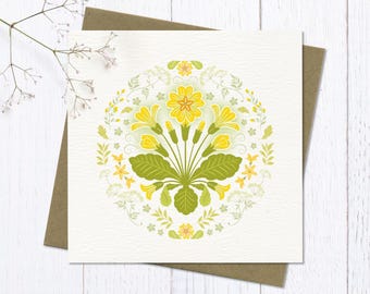 Primrose Floral Card – Botanical Greetings Blank Card - Birthday / Mothers day